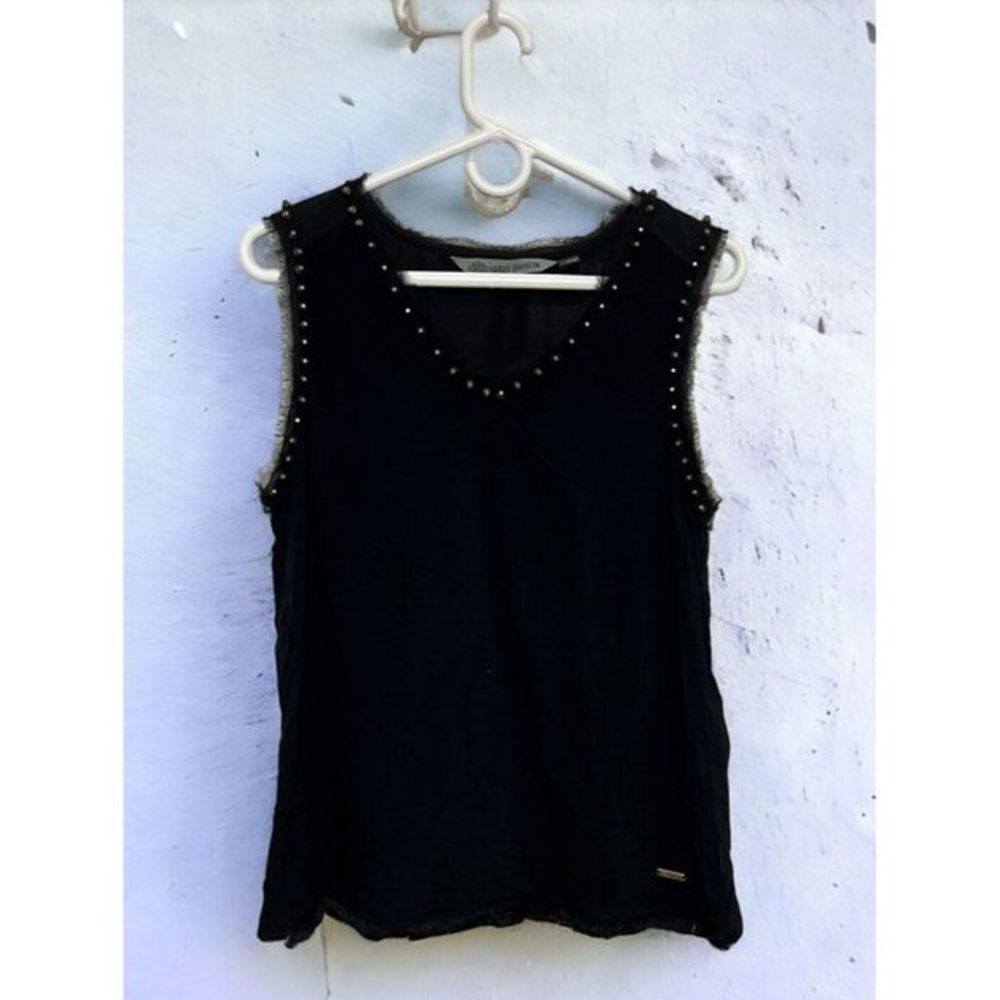 Harley Davidson Top Sleeveless‎ Shirt Studded V-Neck Tank Woven Women Sz L